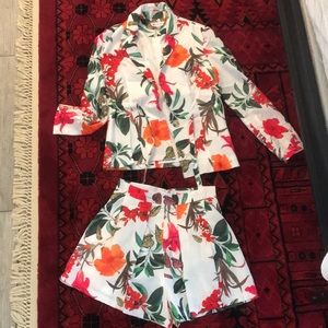 White floral blazer and shorts set